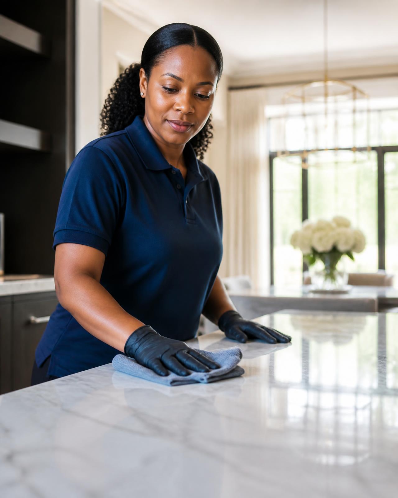 NEED-THAT-CLEANED? team member finishing a spotless kitchen